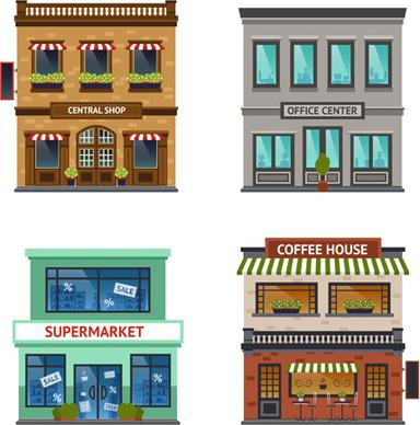 flat style buildings template vector