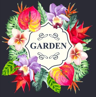 garden flower frame design art vector