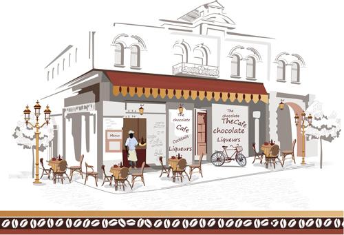 hand drawn street cafe elements vector set