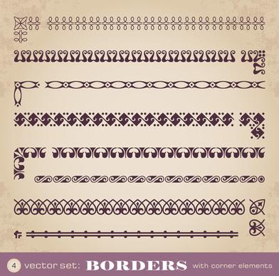 vintage borders with corner elements vectors