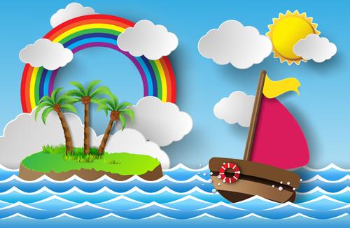 sailing boat with marine cartoon vectors