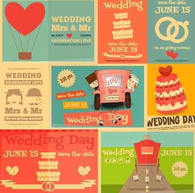 wedding retro cards vectors