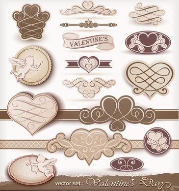 beige valentine day labels vectors set