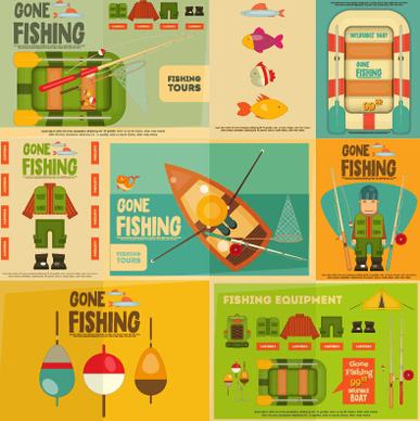 fishing elements retro background vector