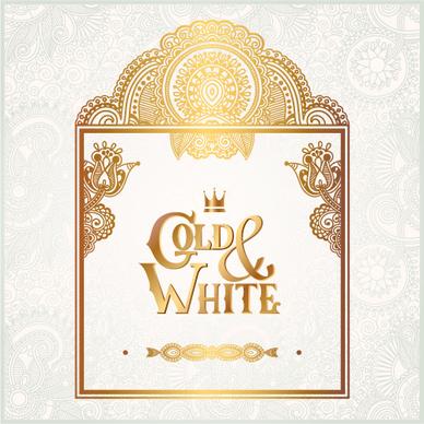 gold with white floral ornaments background vector illustration set