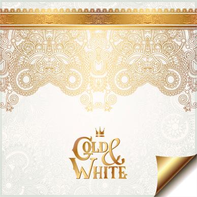 gold with white floral ornaments background vector illustration set