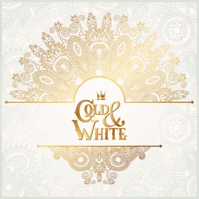 gold with white floral ornaments background vector illustration set