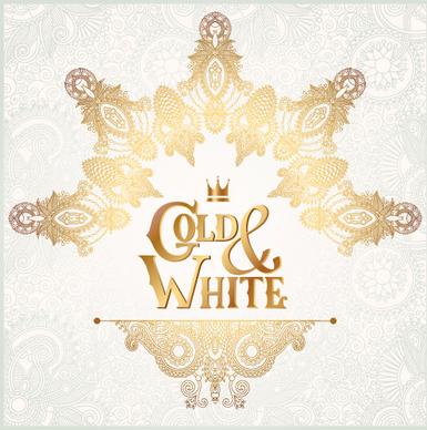 gold with white floral ornaments background vector illustration set