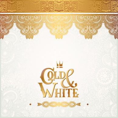 gold with white floral ornaments background vector illustration set