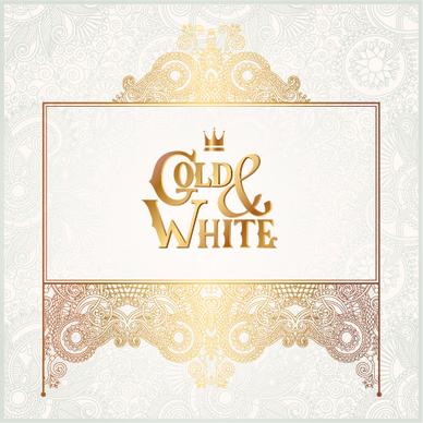 gold with white floral ornaments background vector illustration set