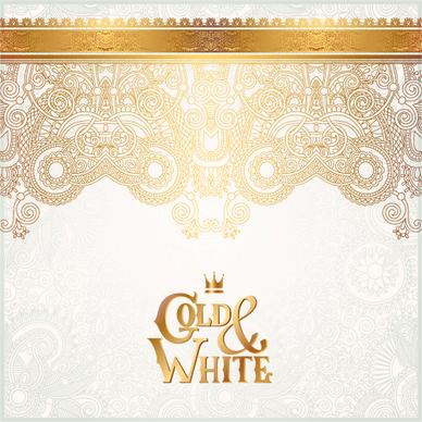 gold with white floral ornaments background vector illustration set