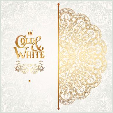 gold with white floral ornaments background vector illustration set