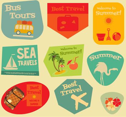 set of stickers vintage design vectors