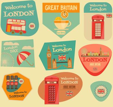 set of stickers vintage design vectors