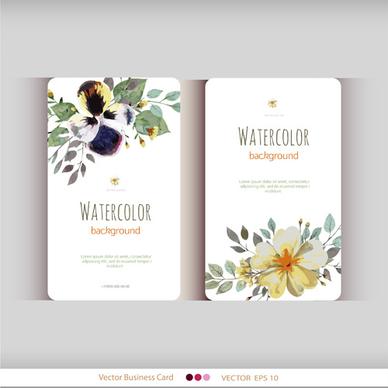 beautiful watercolor flower business cards vector set