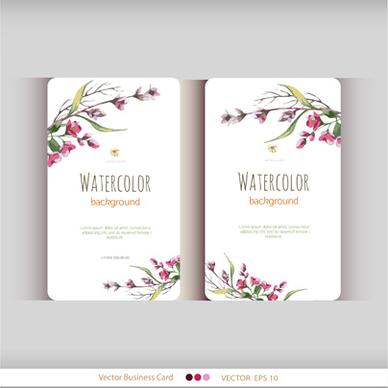 beautiful watercolor flower business cards vector set