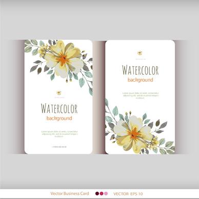 beautiful watercolor flower business cards vector set