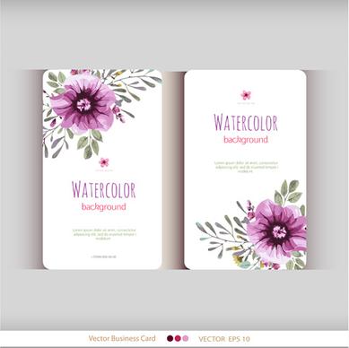 beautiful watercolor flower business cards vector set