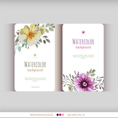 beautiful watercolor flower business cards vector set