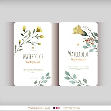 beautiful watercolor flower business cards vector set