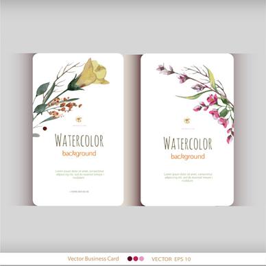 beautiful watercolor flower business cards vector set