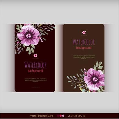 beautiful watercolor flower business cards vector set