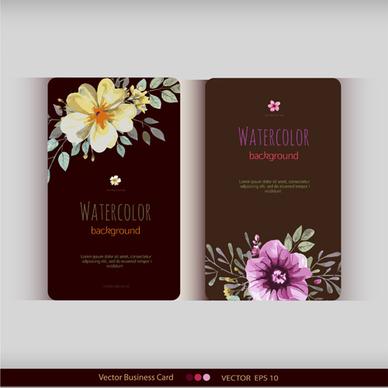 beautiful watercolor flower business cards vector set