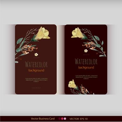 beautiful watercolor flower business cards vector set