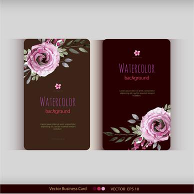 beautiful watercolor flower business cards vector set