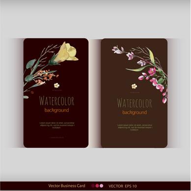 beautiful watercolor flower business cards vector set