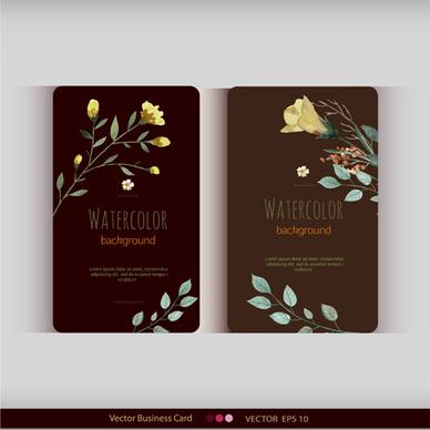 beautiful watercolor flower business cards vector set