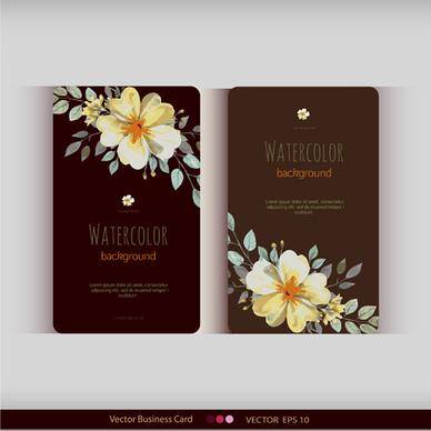 beautiful watercolor flower business cards vector set