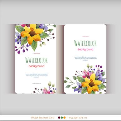 beautiful watercolor flower business cards vector set