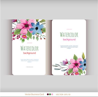 beautiful watercolor flower business cards vector set