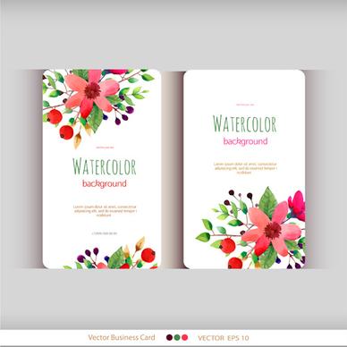 beautiful watercolor flower business cards vector set