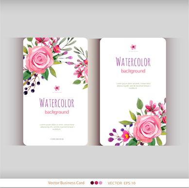 beautiful watercolor flower business cards vector set