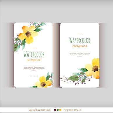 beautiful watercolor flower business cards vector set