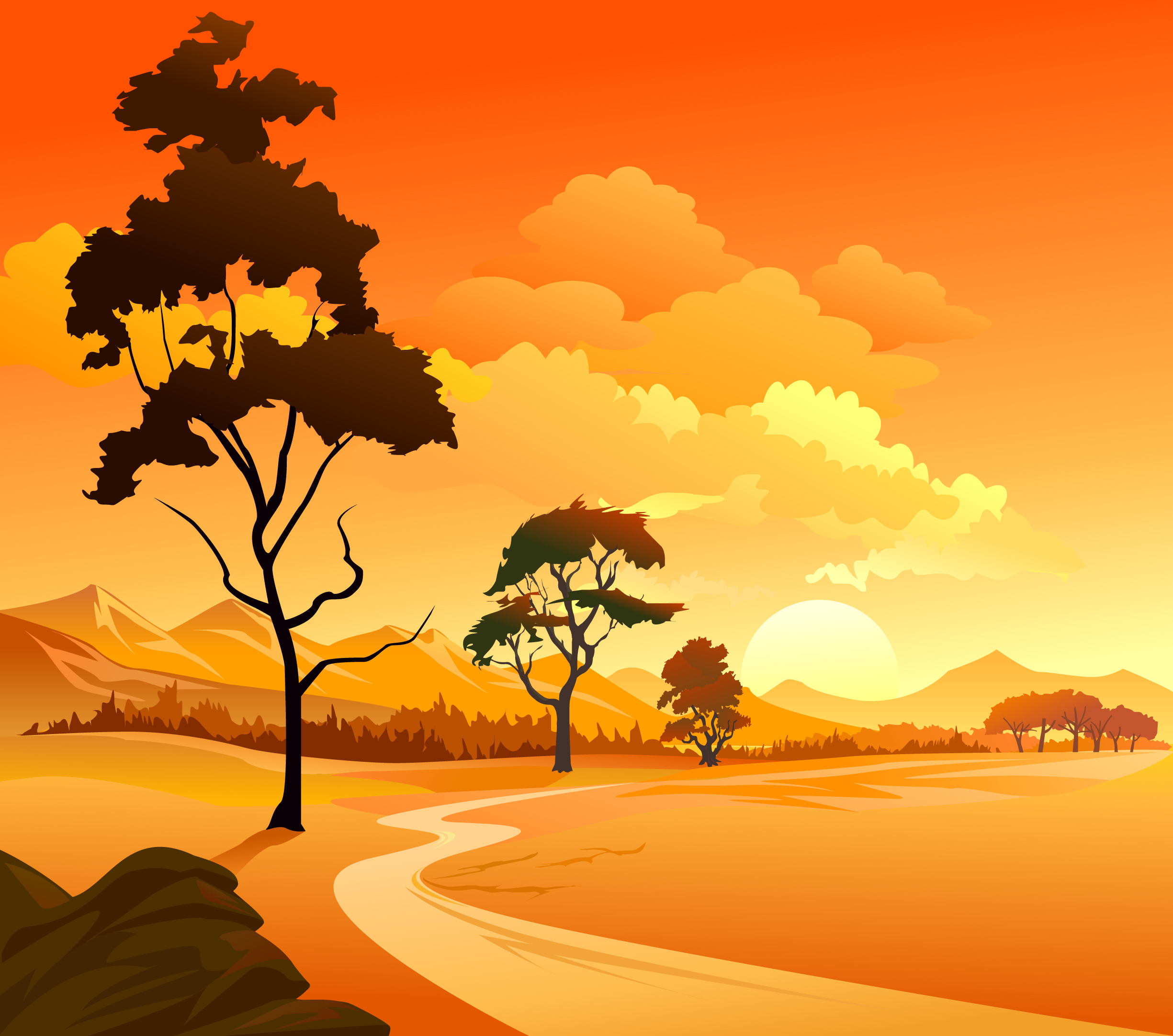 cartoon natural landscapes beautiful vector