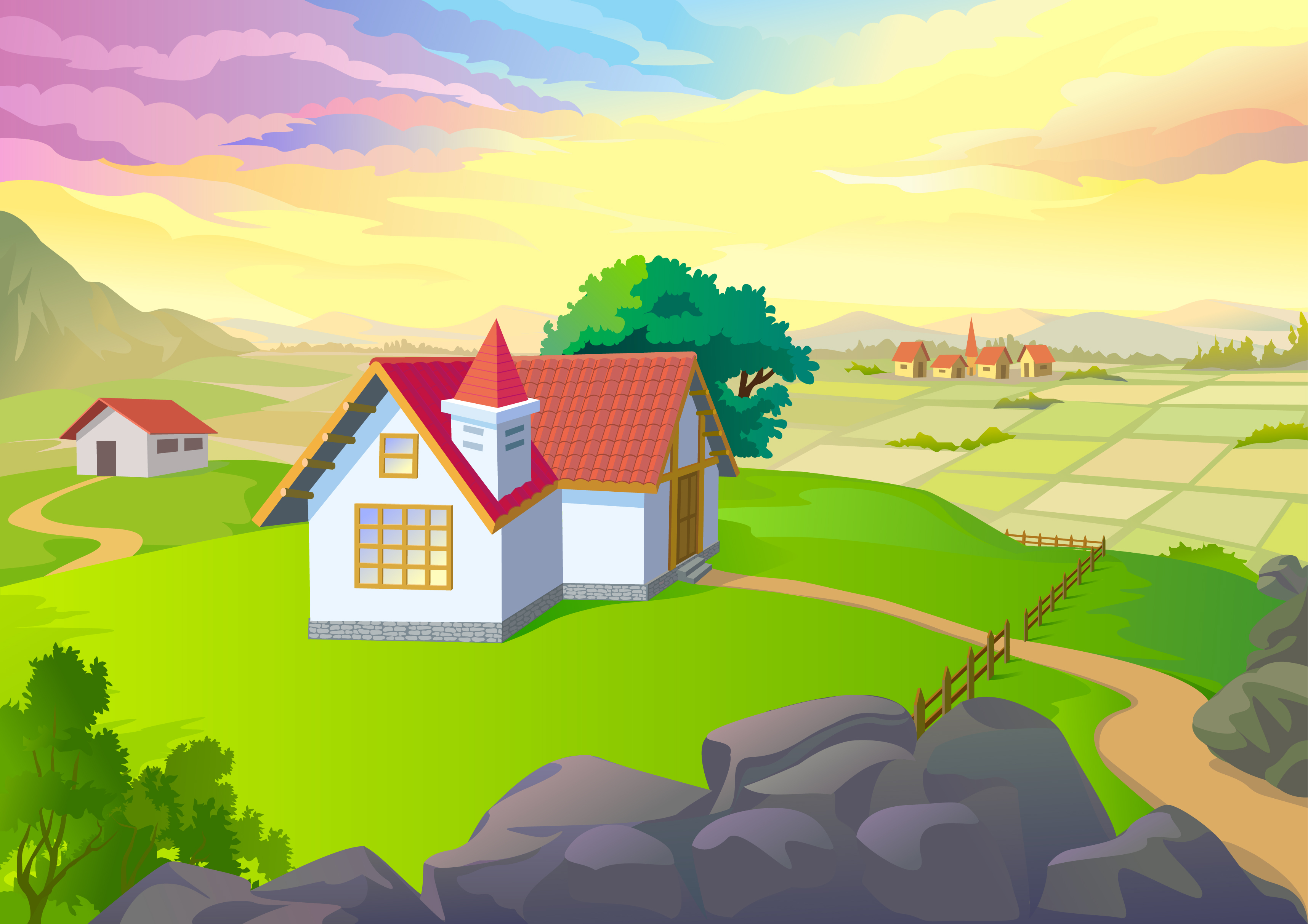 cartoon natural landscapes beautiful vector