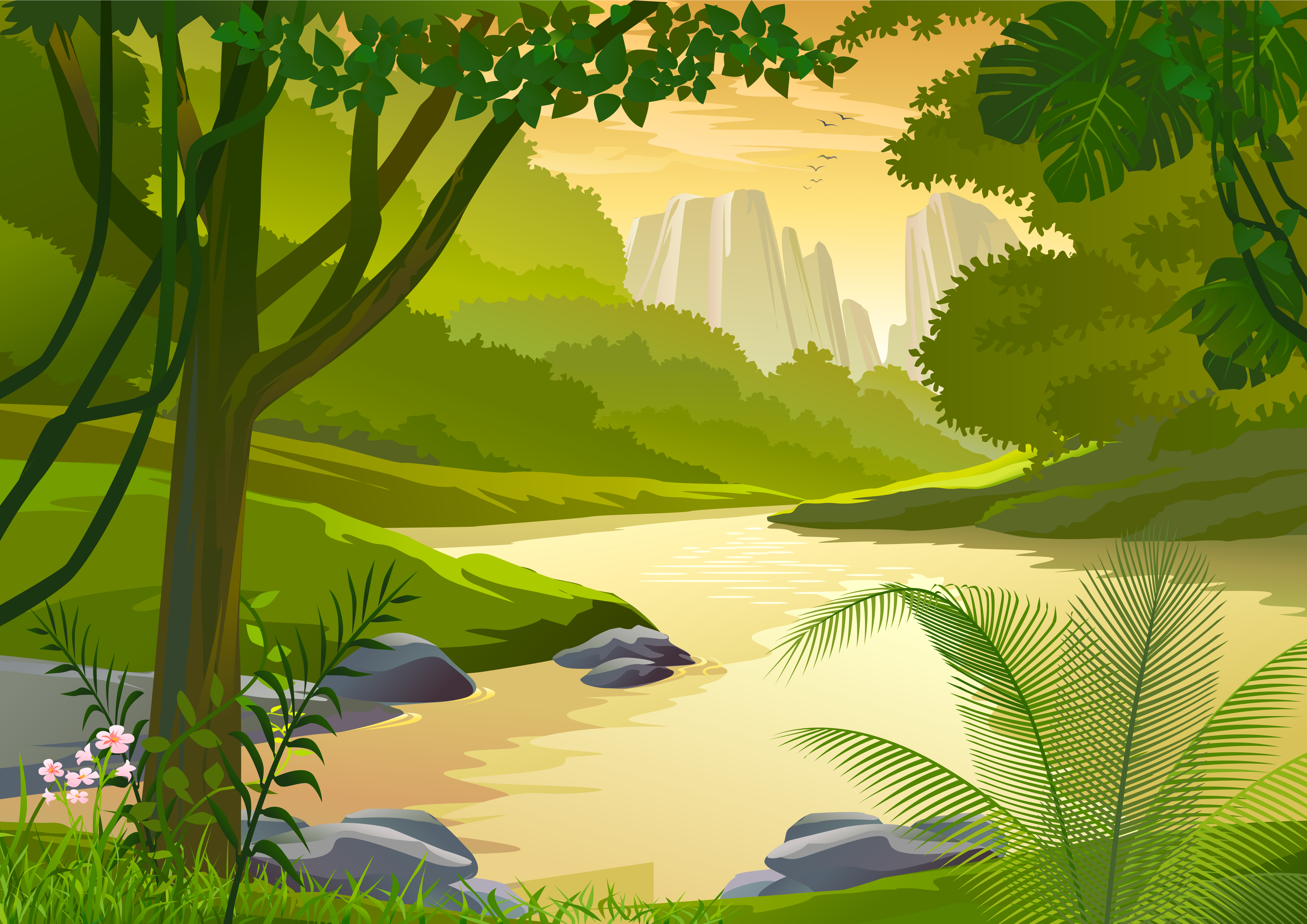 cartoon natural landscapes beautiful vector