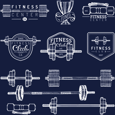 fitness training label with logotype vector set