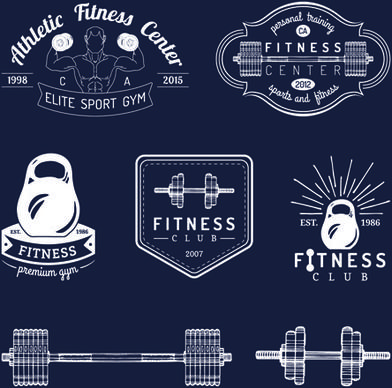 fitness training label with logotype vector set