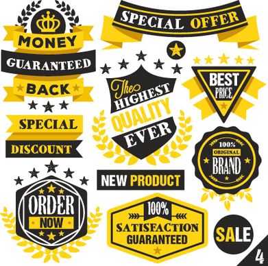 premium quality black with yellow labels and badges vector