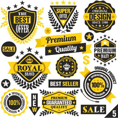 premium quality black with yellow labels and badges vector