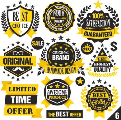 premium quality black with yellow labels and badges vector