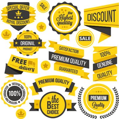 premium quality black with yellow labels and badges vector