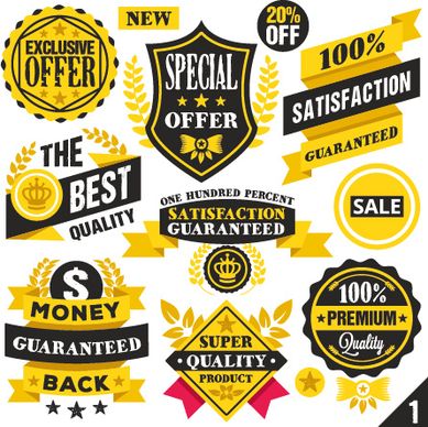 premium quality black with yellow labels and badges vector