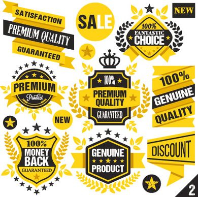 premium quality black with yellow labels and badges vector