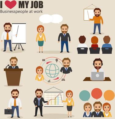 business people working vector templates set