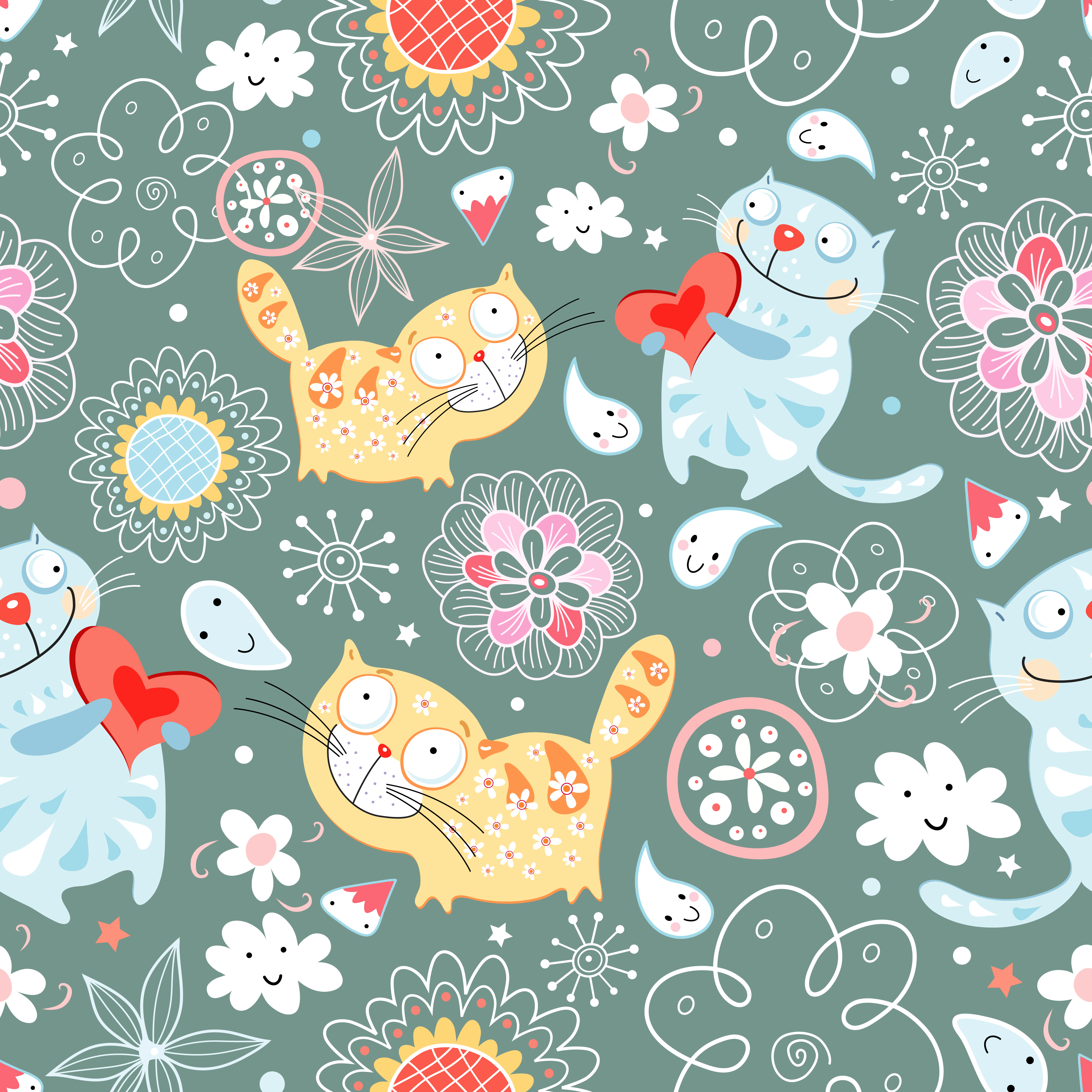 cartoon animal vector seamless pattern